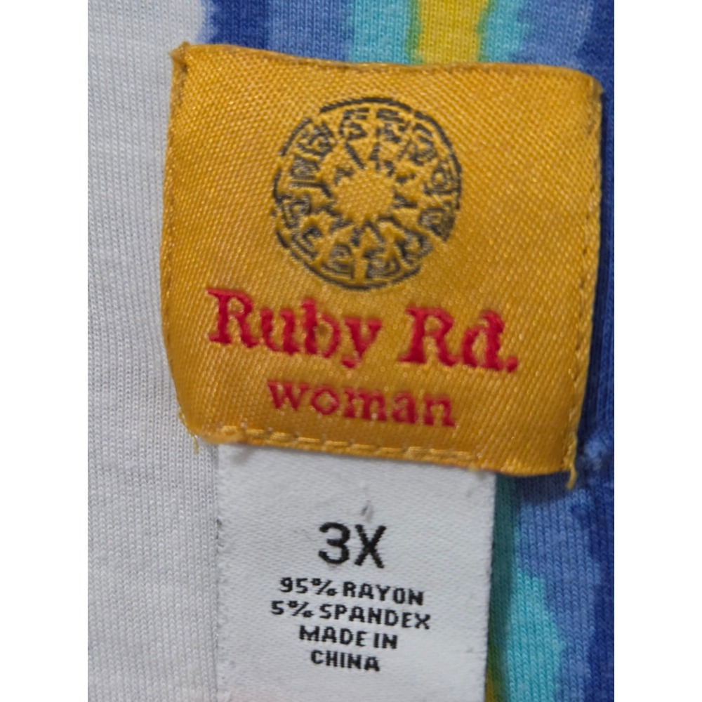Ruby Rd Woman Blue Yellow Vertical Stripe Bell Sleeve Knit Top 3X Plus Size - Picture 3 of 4